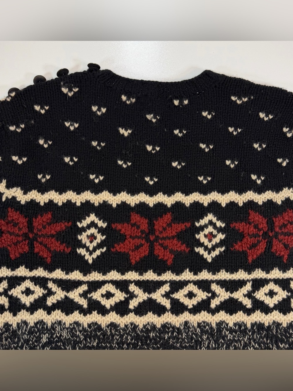 Ralph Lauren Sweater Hand Knit Snowflake Fair Isle Holiday Wool Silk Black Sz M - Picture 8 of 12